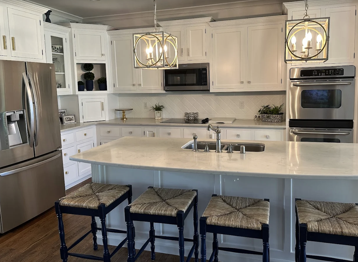 Luxury white kitchen with hand-painted cabinets